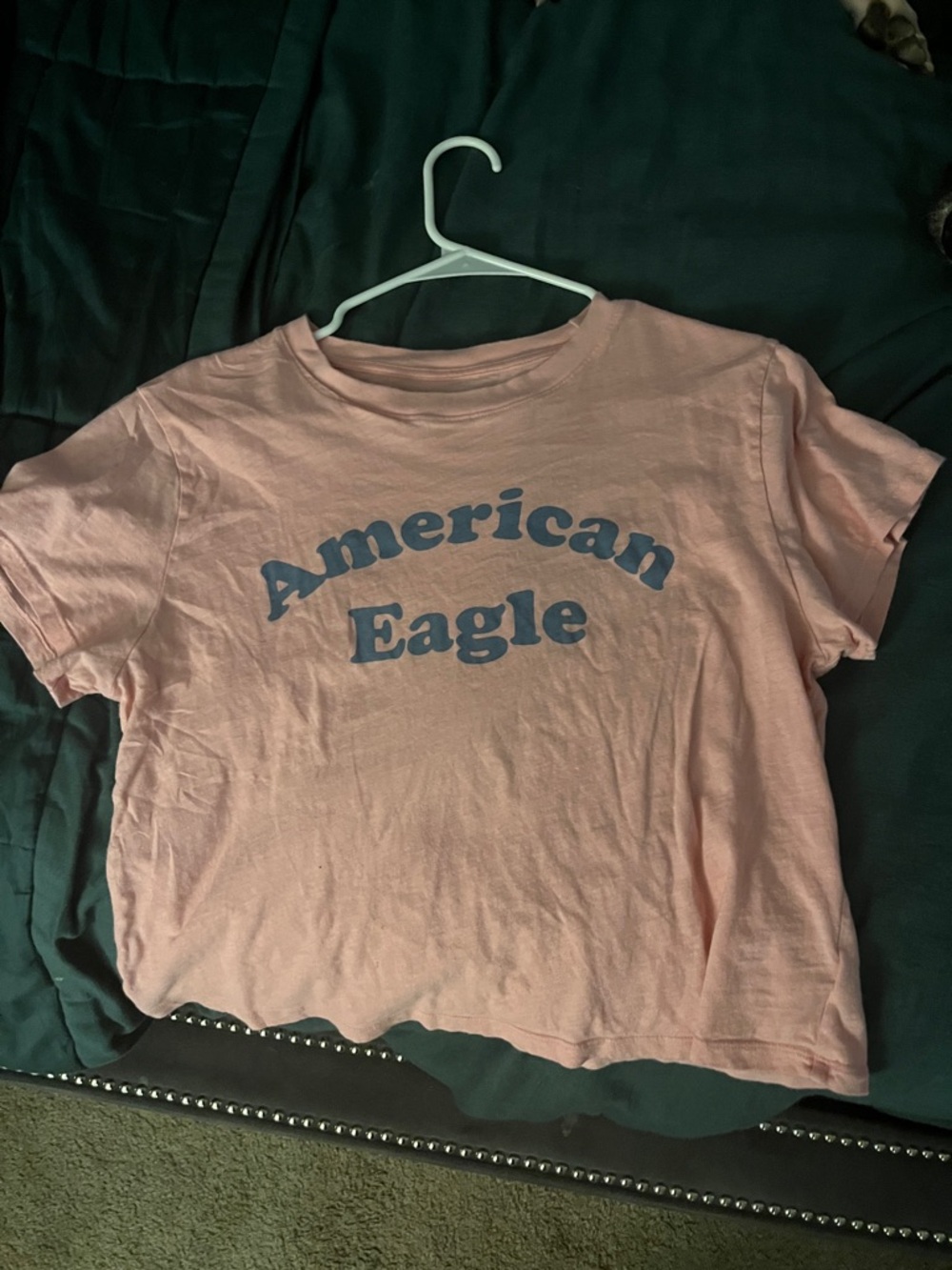 American Eagle Pink Tee with White Logo Print
